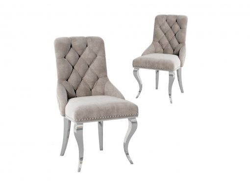 Lot de 2 chaises en velours beige pieds en métal argenté ROCCO