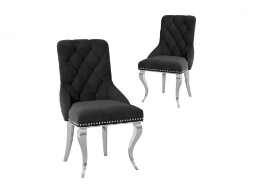 Lot de 2 chaises en velours noir pieds en métal argenté ROCCO