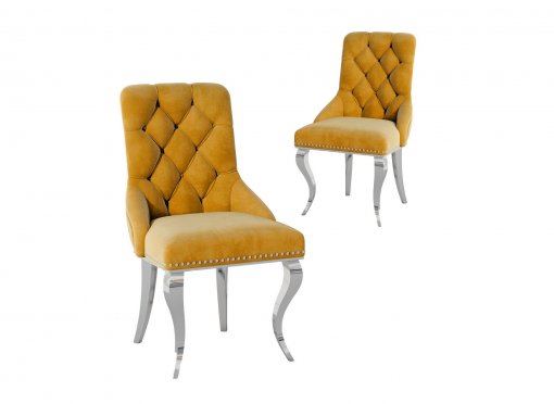 Lot de 2 chaises en velours moutarde pieds en métal argenté ROCCO