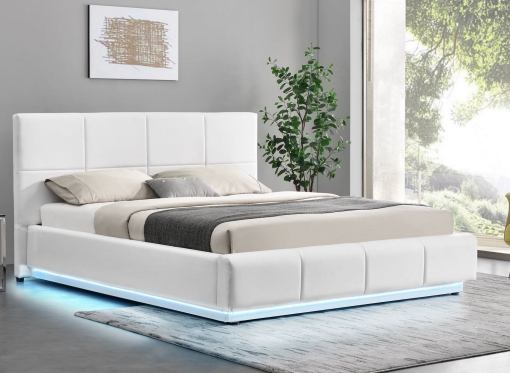 Lit coffre en simili cuir blanc avec LED 140x190 cm DIVINE