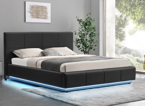 Lit coffre en simili cuir noir avec LED 160x200 cm DIVINE