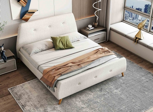 Lit double scandinave en tissu beige 140x190 cm LAGOS
