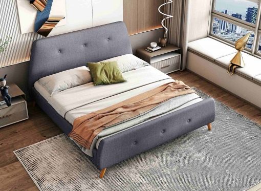 Lit double scandinave en tissu gris 140x190 cm LAGOS