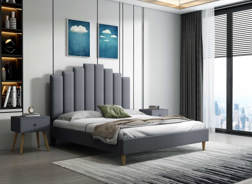 Lit double en tissu gris 140x190 cm JULIANE