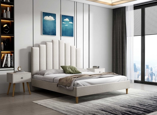 Lit double en tissu beige 140x190 cm JULIANE