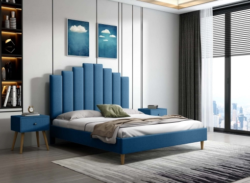 Lit double en tissu bleu 140x190 cm JULIANE