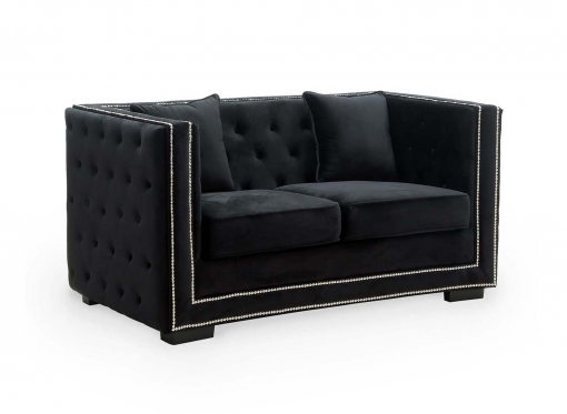 Canapé 2 places capitonné chesterfield design en velours noir CUBE