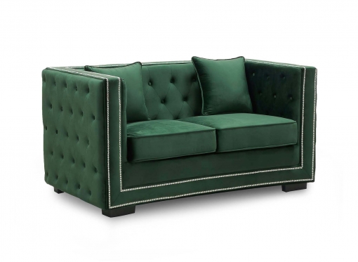Canapé 2 places capitonné chesterfield design en velours vert CUBE