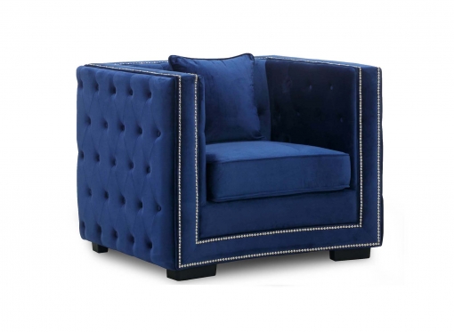 Fauteuil capitonné chesterfield design en velours bleu CUBE
