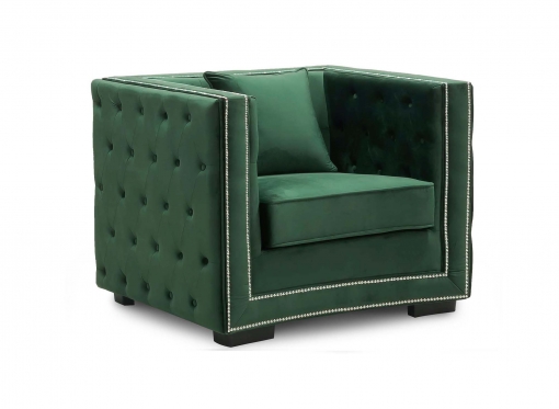 Fauteuil capitonné chesterfield design en velours vert CUBE