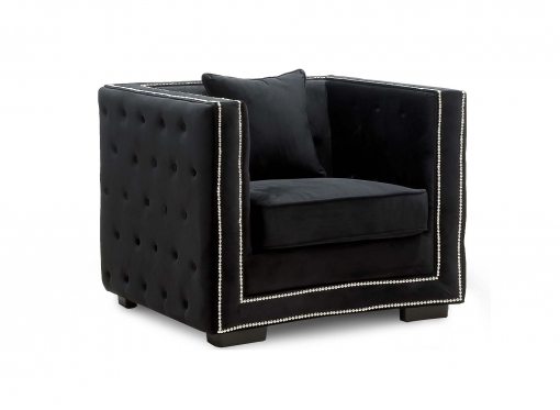 Fauteuil capitonné chesterfield design en velours noir CUBE