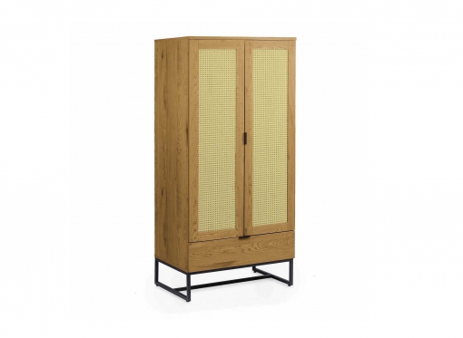 Armoire penderie 2 portes 1 tiroir en bois métal et cannage TULLIO