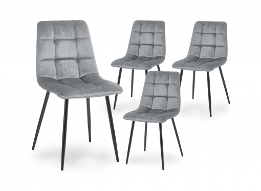 Lot de 4 chaises en velours gris capitonné JEREMI