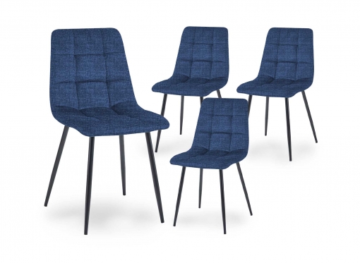 Lot de 4 chaises en tissu bleu capitonné JEREMI