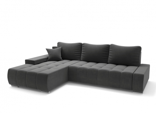 Canapé d'angle convertible en velours anthracite TOKYO - Angle gauche