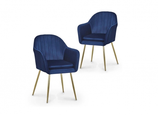 Lot de 2 chaises avec accoudoirs en velours bleu EDWIGE