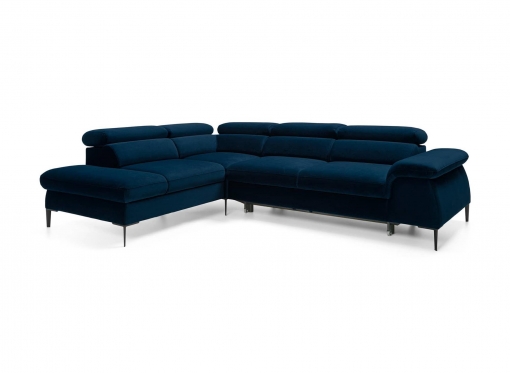 Canapé d'angle convertible avec coffre de rangement en velours bleu SWAN - Angle gauche