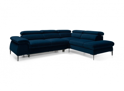 Canapé d'angle convertible avec coffre de rangement en velours bleu SWAN - Angle droit