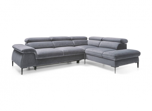 Canapé d'angle convertible avec coffre de rangement en velours gris clair SWAN - Angle droit
