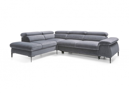 Canapé d'angle convertible avec coffre de rangement en velours gris clair SWAN - Angle gauche