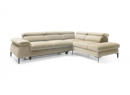 Canapé d'angle convertible avec coffre de rangement en velours beige SWAN - Angle droit
