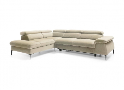 Canapé d'angle convertible avec coffre de rangement en velours beige SWAN - Angle gauche