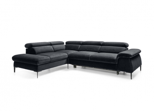 Canapé d'angle convertible avec coffre de rangement en velours gris foncé SWAN - Angle gauche