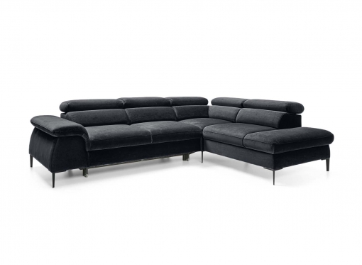 Canapé d'angle convertible avec coffre de rangement en velours gris foncé SWAN - Angle droit