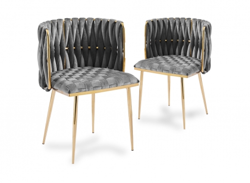Lot de 2 chaises en velours gris pieds en métal doré POLO
