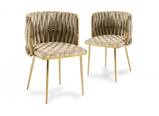 Lot de 2 chaises en velours beige pieds en métal doré POLO