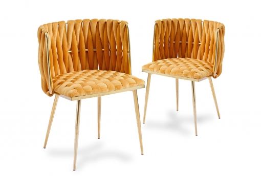 Lot de 2 chaises en velours moutarde pieds en métal doré POLO
