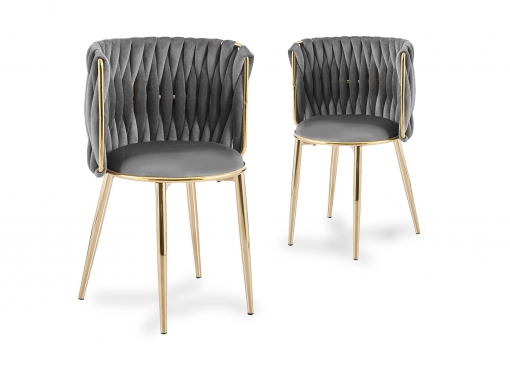 Lot de 2 chaises en velours gris pieds en métal doré HERMIONE