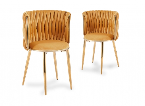 Lot de 2 chaises en velours moutarde pieds en métal doré HERMIONE
