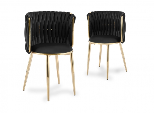 Lot de 2 chaises en velours noir pieds en métal doré HERMIONE