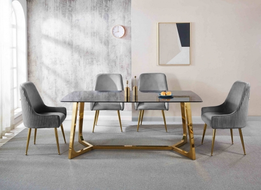 Table à manger rectangulaire design effet marbre noir et doré JOHANNA