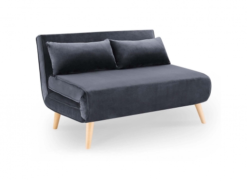 Banquette convertible 2 places en velours gris TONKA