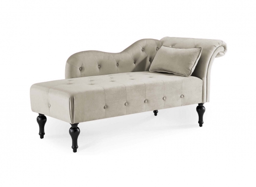 Méridienne capitonné en velours beige SHIMA – Angle Gauche
