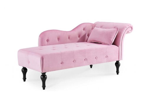 Méridienne capitonné en velours rose SHIMA – Angle Gauche