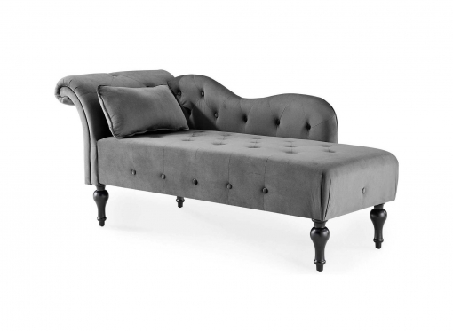 Méridienne capitonné en velours gris SHIMA – Angle Droit