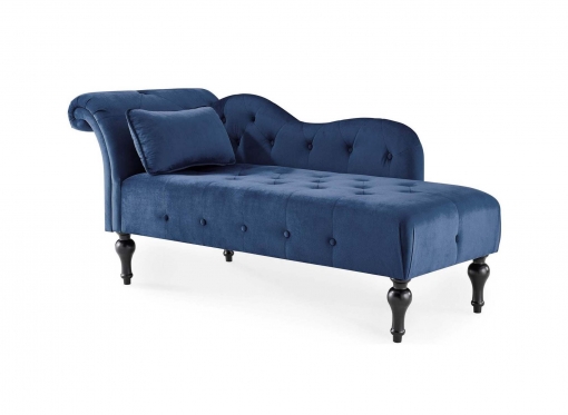 Méridienne capitonné en velours bleu SHIMA – Angle Droit