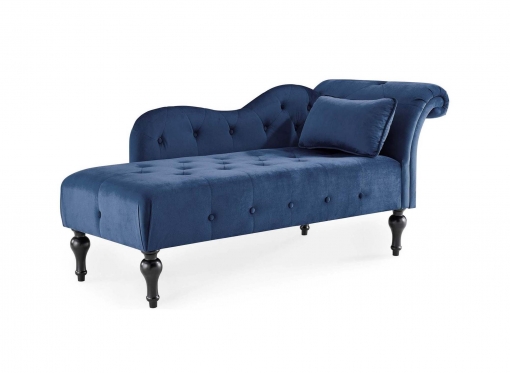 Méridienne capitonné en velours bleu SHIMA – Angle Gauche
