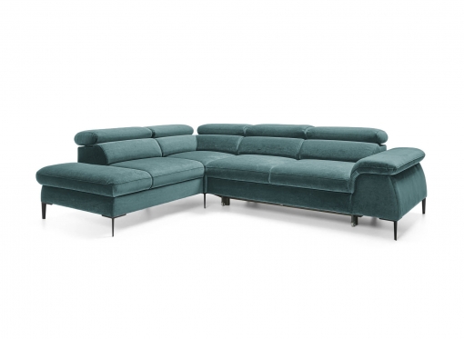Canapé d'angle convertible avec coffre en velours vert d'eau SWAN - Angle gauche