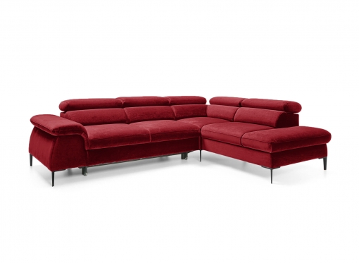 Canapé d'angle convertible avec coffre en velours rouge SWAN - Angle droit