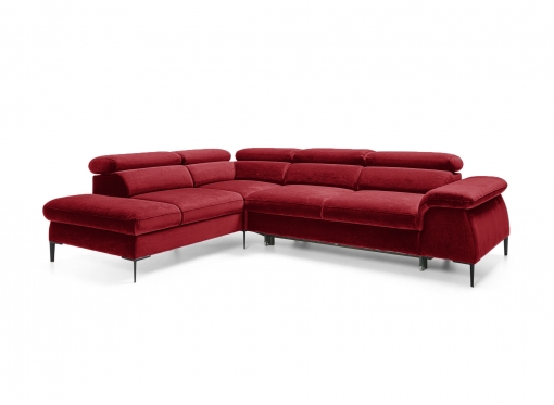 Canapé d'angle convertible avec coffre en velours rouge  SWAN - Angle gauche