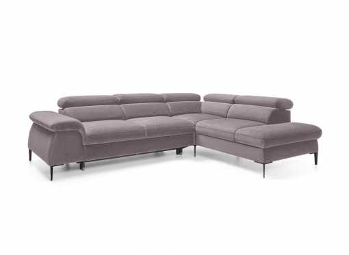 Canapé d'angle convertible avec coffre en velours rose pâle SWAN - Angle droit