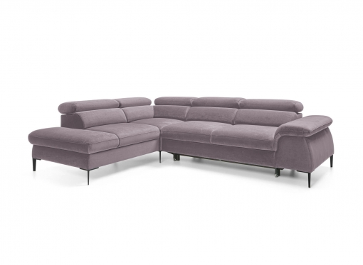 Canapé d'angle convertible avec coffre en velours rose pâle SWAN - Angle gauche