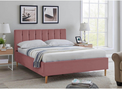 Lit double capitonné en tissu velours rose VALENTINE 180x200 cm