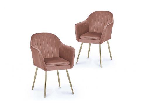Lot de 2 chaises avec accoudoirs en velours rose EDWIGE