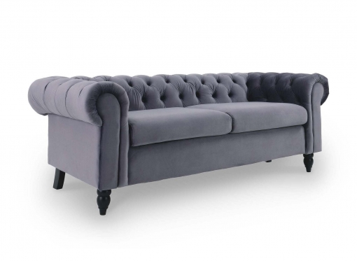 Canapé Chesterfield 3 places gris velours WINSTON