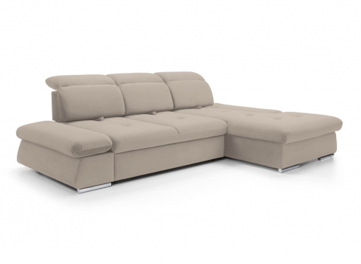 Canapé d'angle convertible avec coffre en velours beige taupe HANEYA - Angle Droit